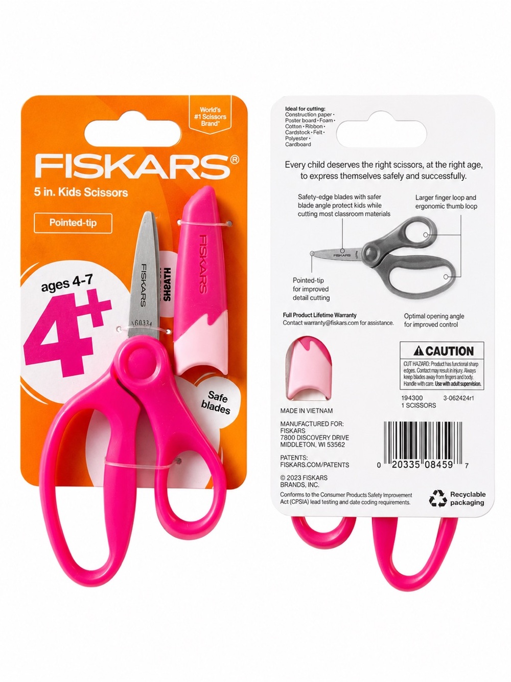 12 pairs Fiskars Kids 5in Pointed-Tip Scissors for Ages 4+ — Pink